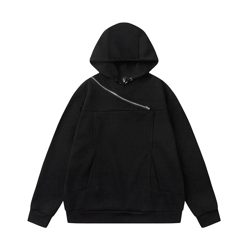 High Diagonal Zipper Unisex Hoodies