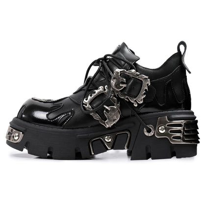 Retro rock leather shoes metal dark flame low top shoes