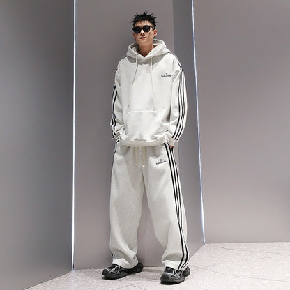 Three stripe embroidery unisex sports suit men's winter fashion hooded long pants set