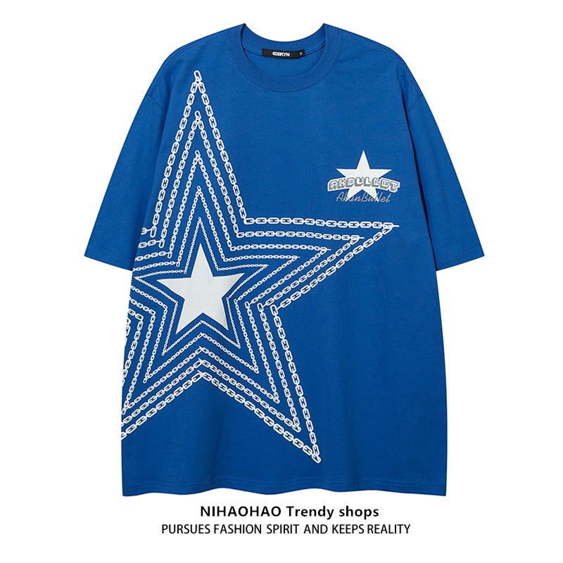 Five-pointed star printed unisex T-shirt couple vintage