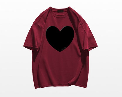 Heart t-shirt oversize unisex summer couple cotton top