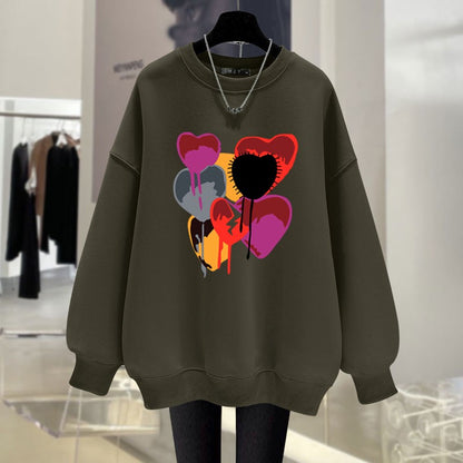 Milk tea color round neck sweatshirt women loose mid-length top