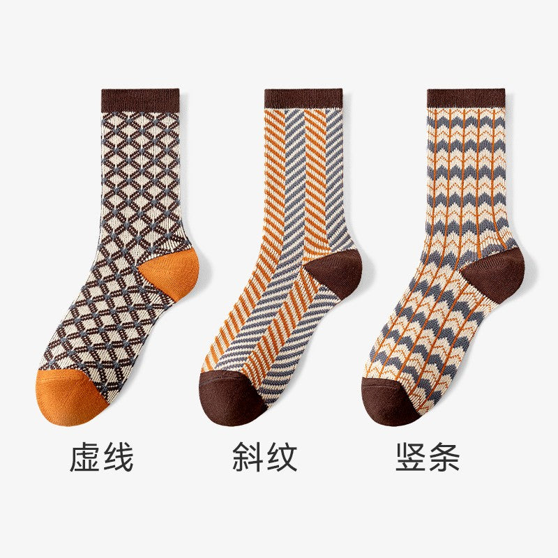 Catman socks women's mid-tube cotton socks autumn and winter ethnic style double needle long socks