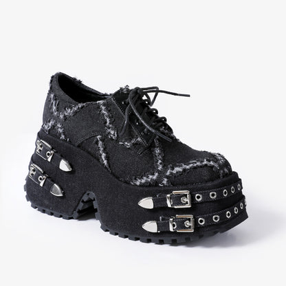 Women original design punk goth style buckle square platform shoes