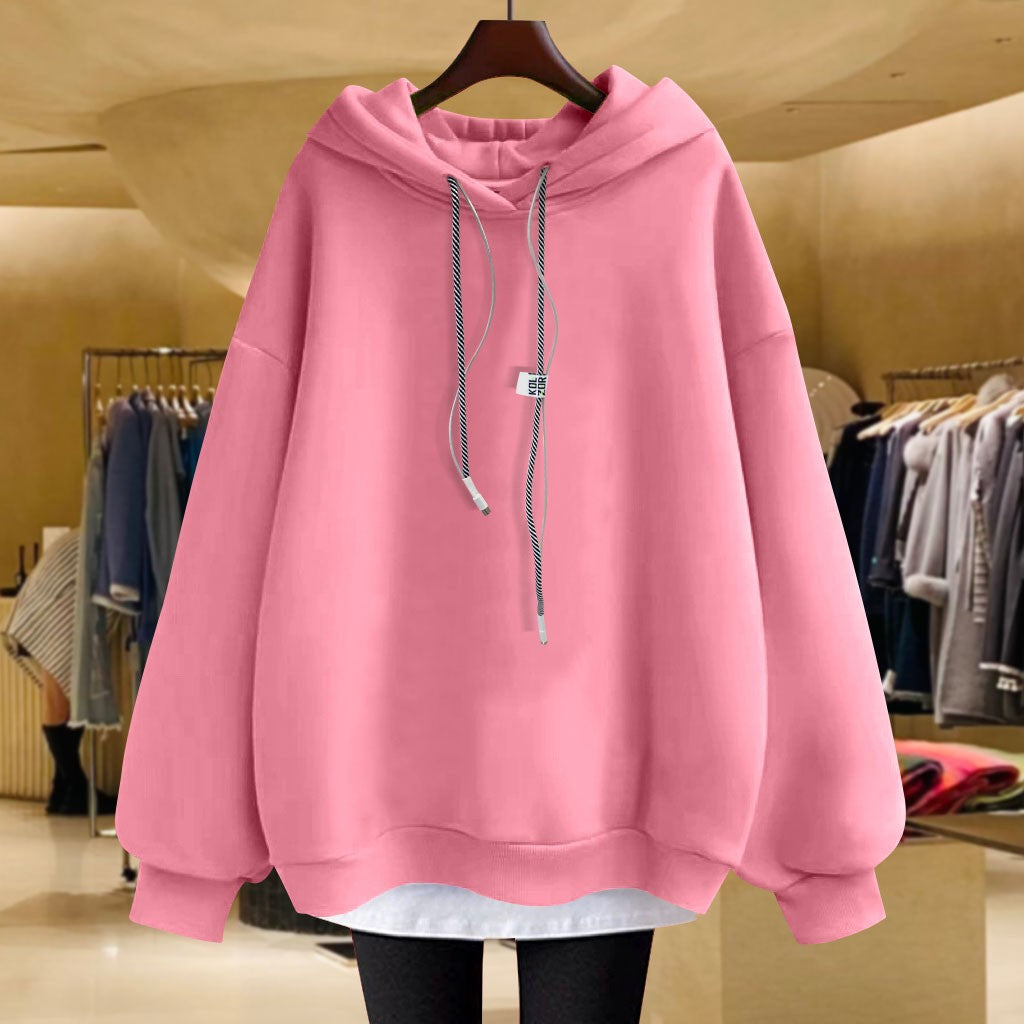 Black hoodie women's loose medium length hoodies