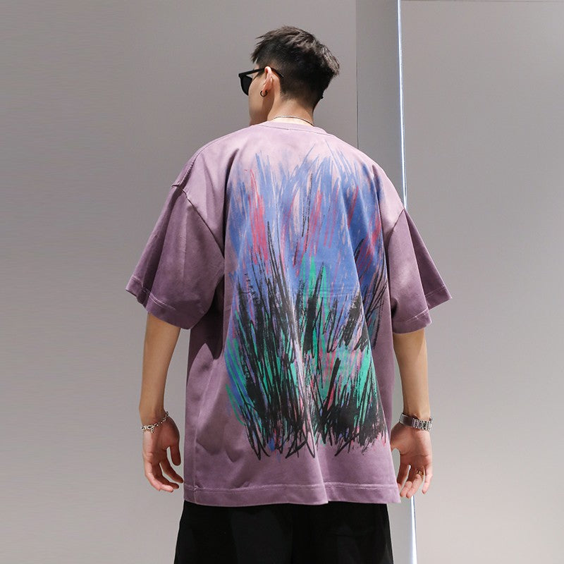 Back Artful gradient graffiti half-sleeved T-shirt men's oversize unisex t-shirt