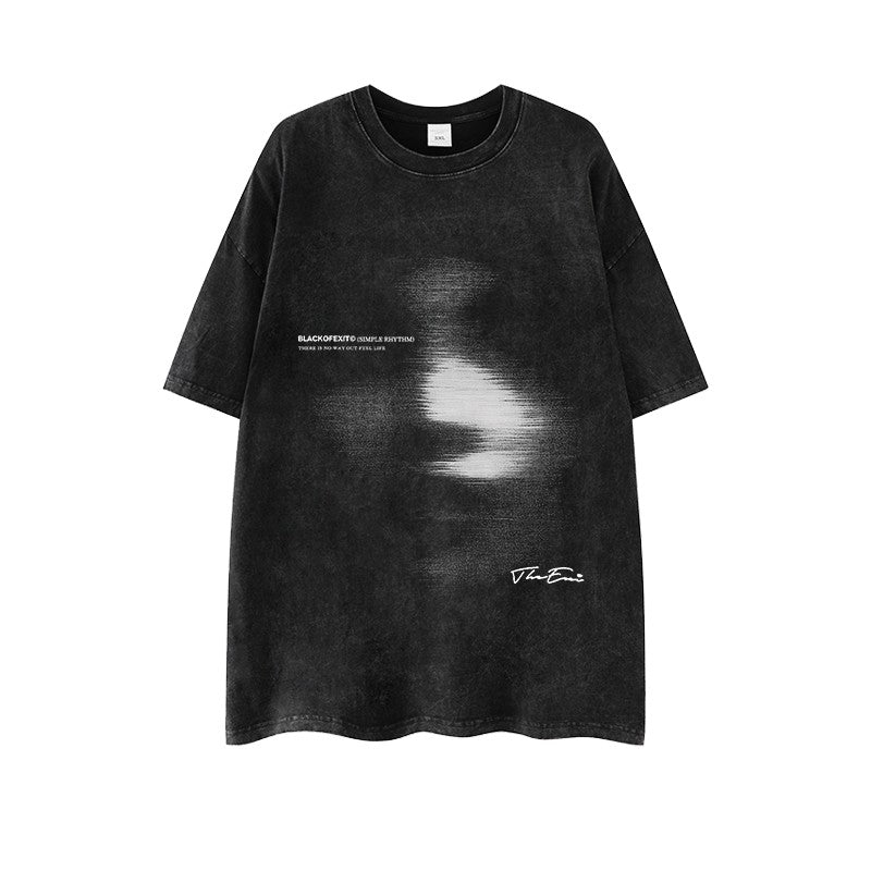 T-shirt heavyweight hip-hop dark abstract phantom washed loose unisex t-shirt