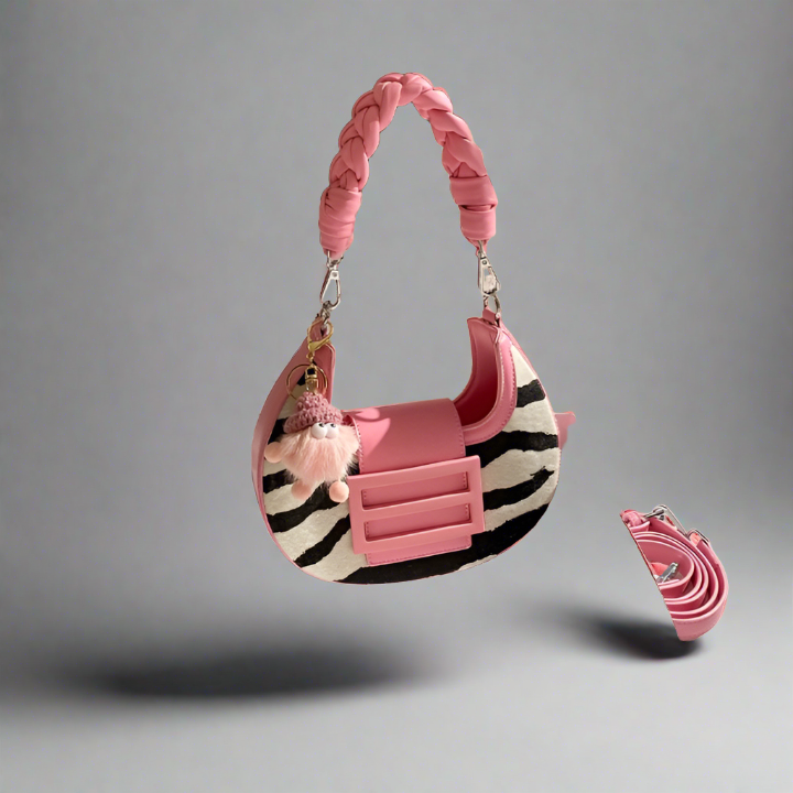 Woven crescent bag for women pink underarm bag