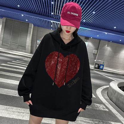 Super hot winter loose diamond hoodies