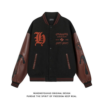 PU leather heavy-duty letter towel embroidered baseball jacket for men and women