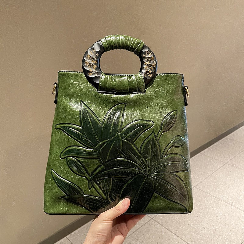 First-layer Chinese style solid wood handbag