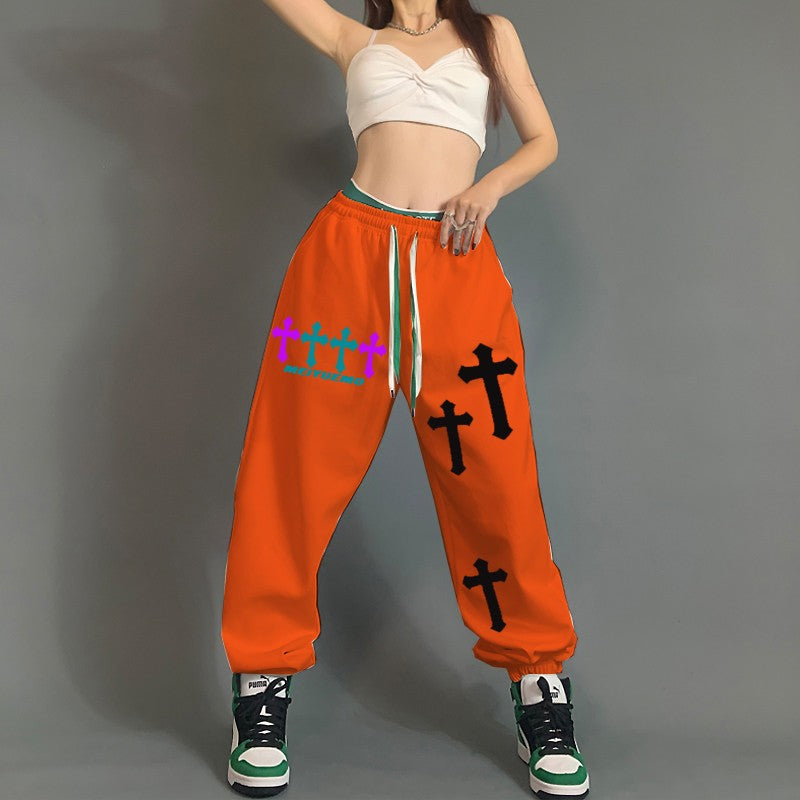 Cross print loose fit pants for women