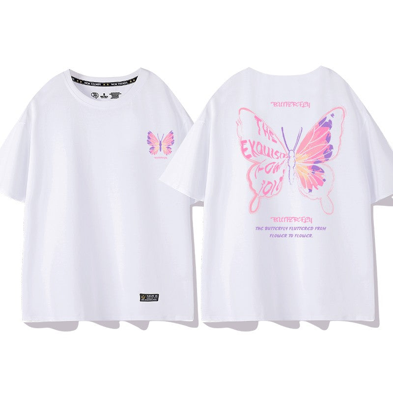 Butterfly pattern t-shirt pure cotton loose fit