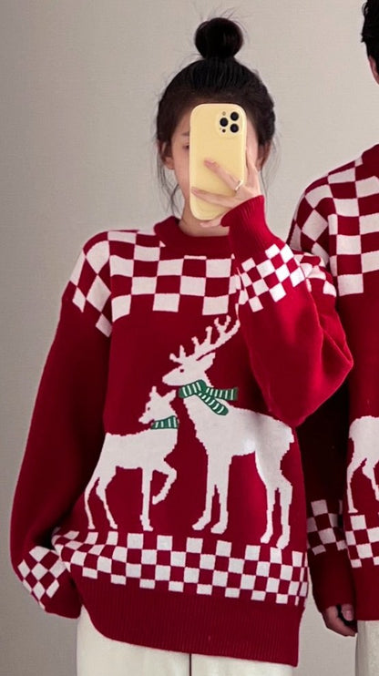 Christmas outfit couple outfit winter elk sweater red robe men and women