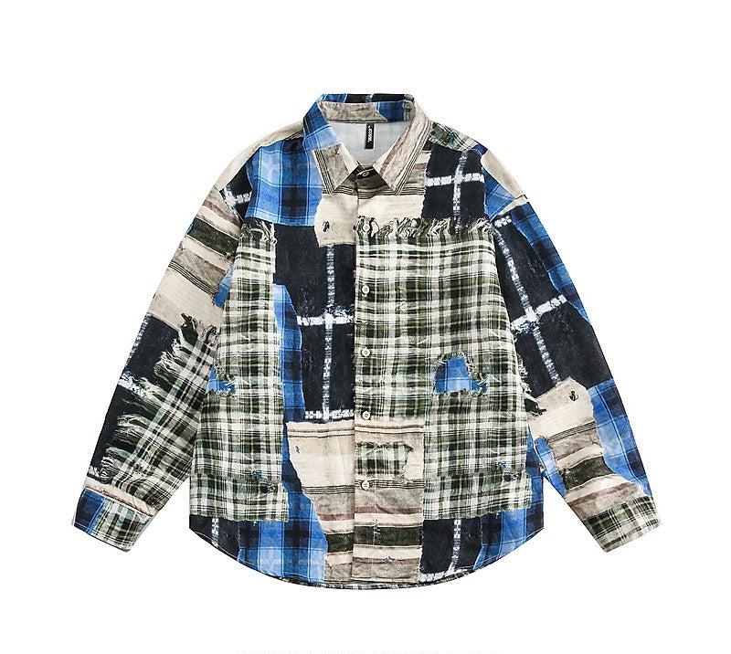 Long-sleeved shirt men's autumn loose unisex plaid shirt