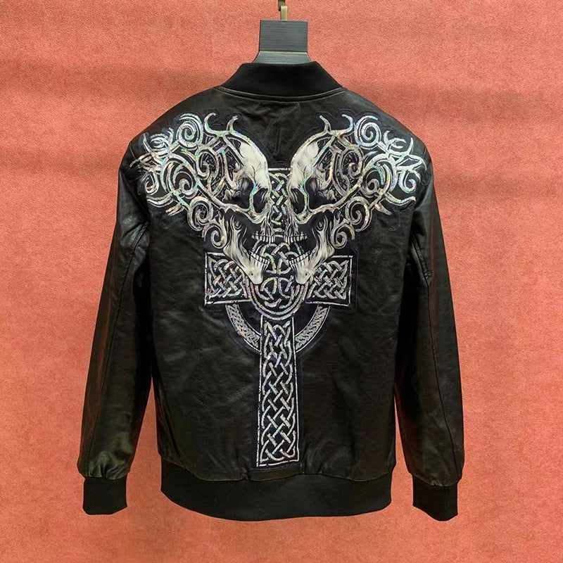 Embroidered tiger scalp jacket for men