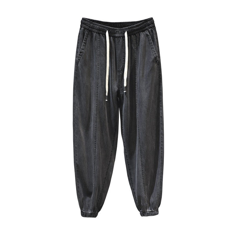 Thin ice silk pants for men chubby legs jeans