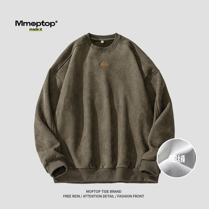 Sweatshirt men's suede round neck long-sleeved sweater