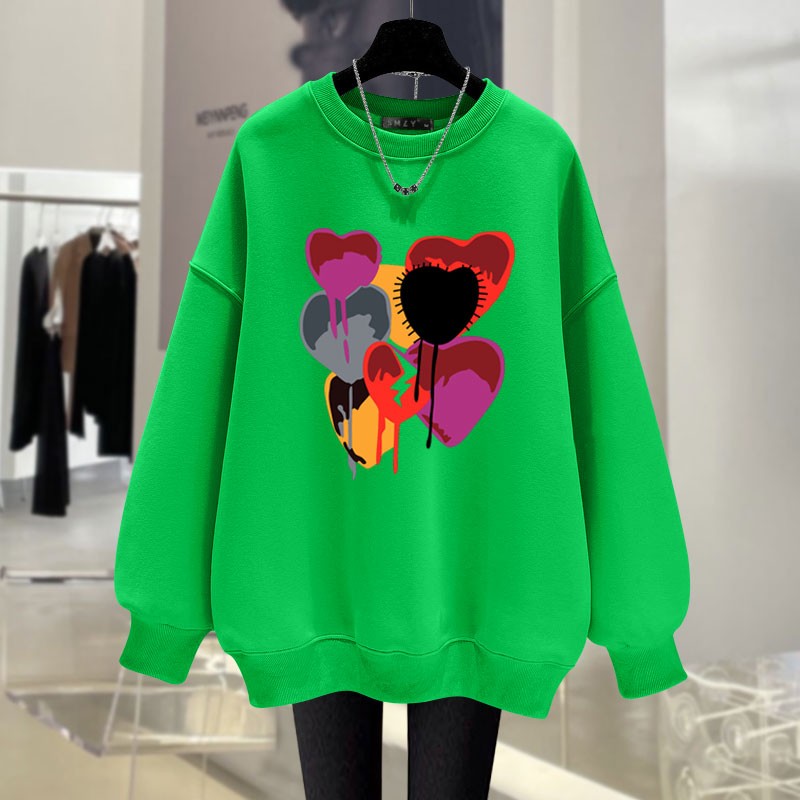 Milk tea color round neck sweatshirt women loose mid-length top