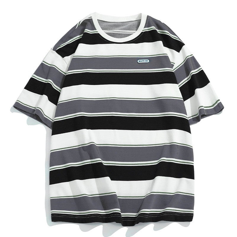 Large version striped short-sleeved T-shirt for women