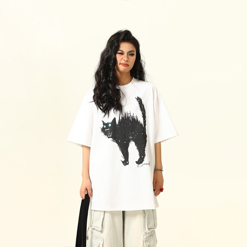 Street cat graphic camicia short-sleeved T-shirt unisex tops