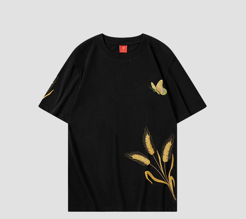 Golden butterfly embroidery short-sleeved T-shirt Unisex