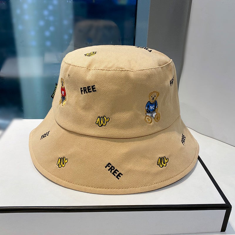 Bucket teddy bear fisherman hat female spring and summer embroidery hat