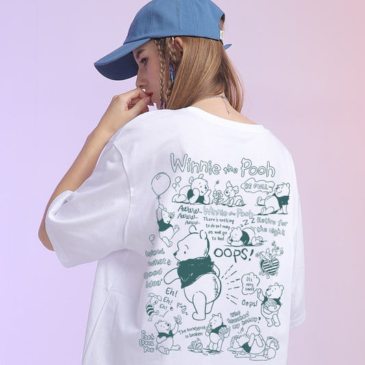 The Pooh T-shirt women's cartoon print design white pure cotton top