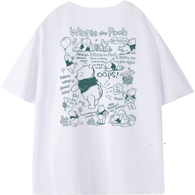 The Pooh T-shirt women's cartoon print design white pure cotton top