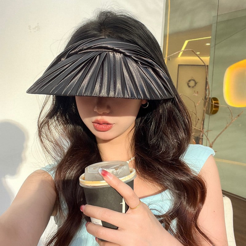 Anti-UV pleated temperament top hat for women's summer travel sun hat