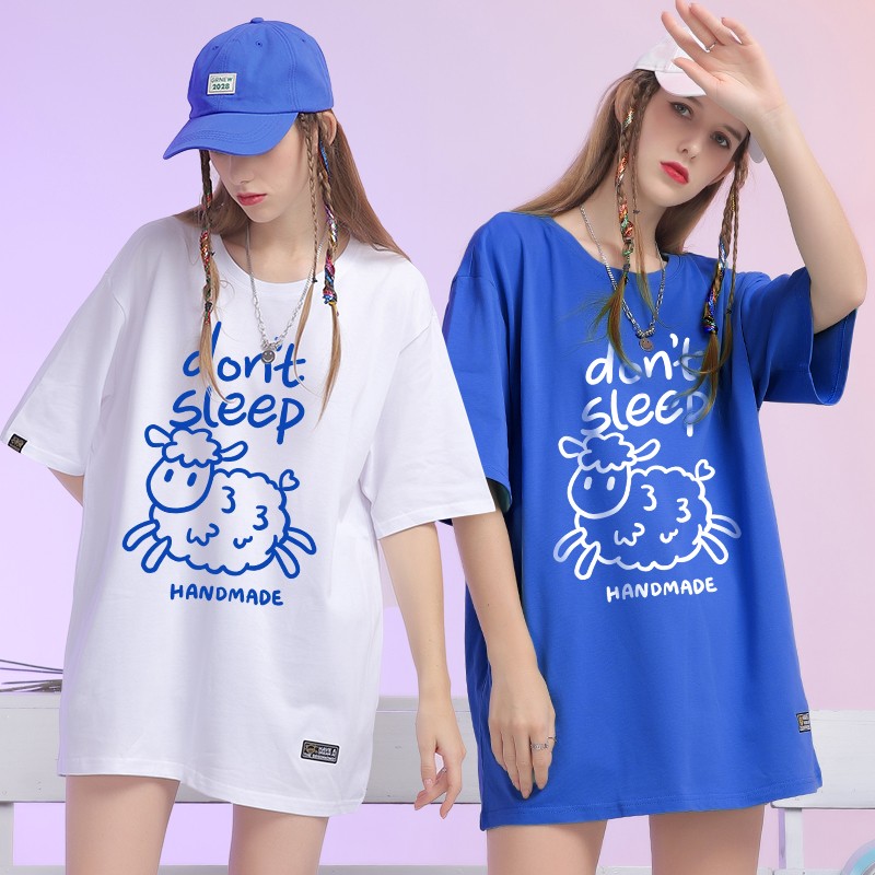 Camicia da donna oversize women lamb pattern t-shirt short-sleeved summer unisex couple wear