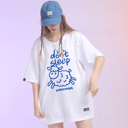 Camicia da donna oversize women lamb pattern t-shirt short-sleeved summer unisex couple wear