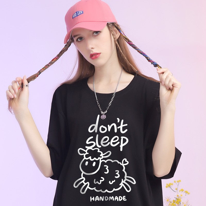 Camicia da donna oversize women lamb pattern t-shirt short-sleeved summer unisex couple wear