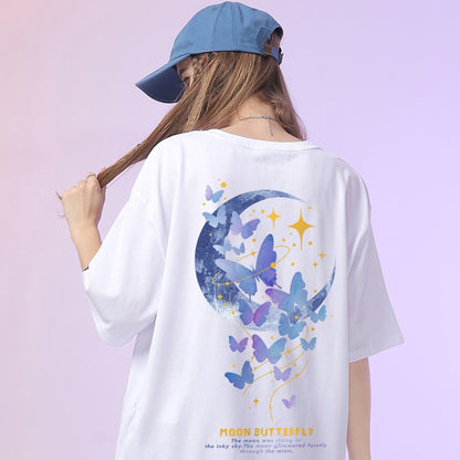 Camicia Butterfly Print T-shirt Women's Short Sleeve White Top Summer Versatile top