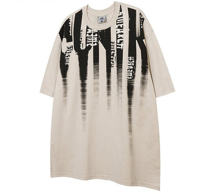 Three-quarter sleeve T-shirt high street printed round neck