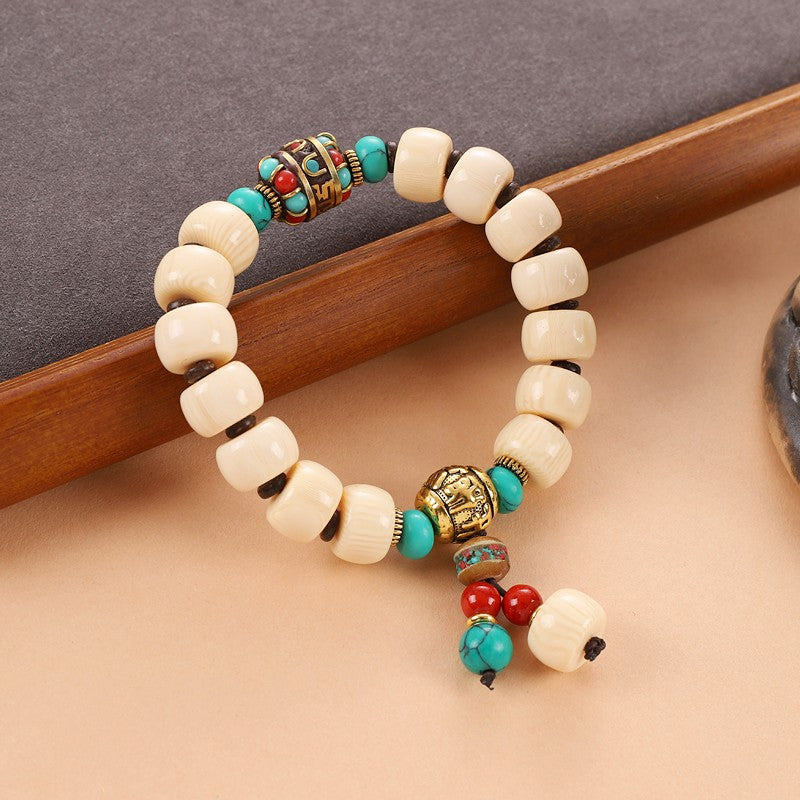 Unisex Tibetan Hand String Turquoise Bodhi Buddha Bead Bracelet