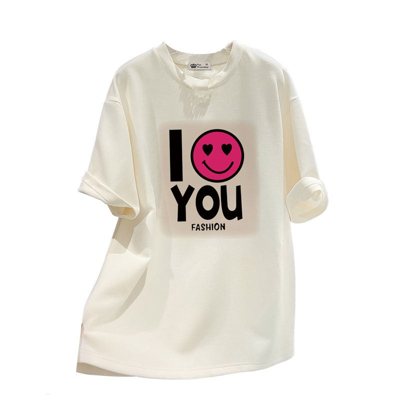 I love you T-shirt for women oversize summer letters mid-length top