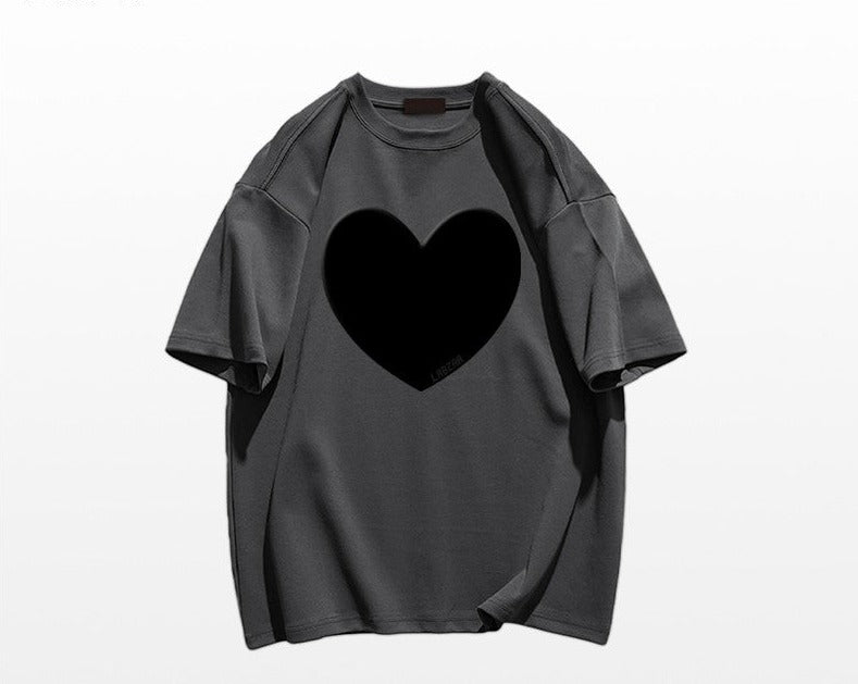 Heart t-shirt oversize unisex summer couple cotton top