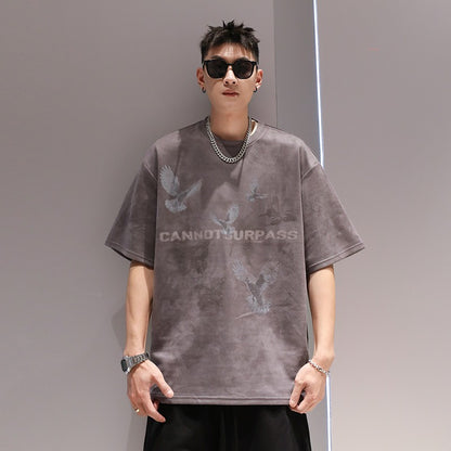 Suede men T-shirts high-end casual short-sleeved unisex