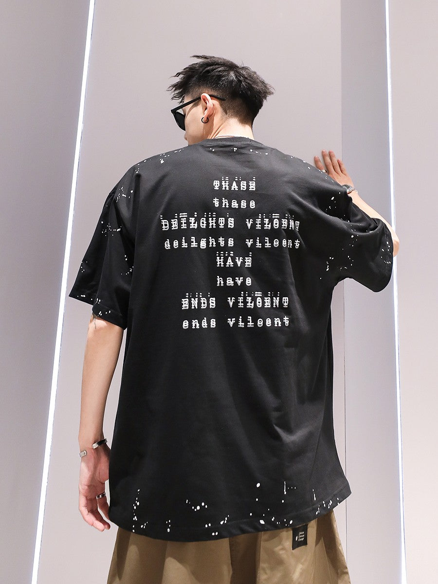 Oversize black men t-shirt summer loose versatile unisex couple short sleeves