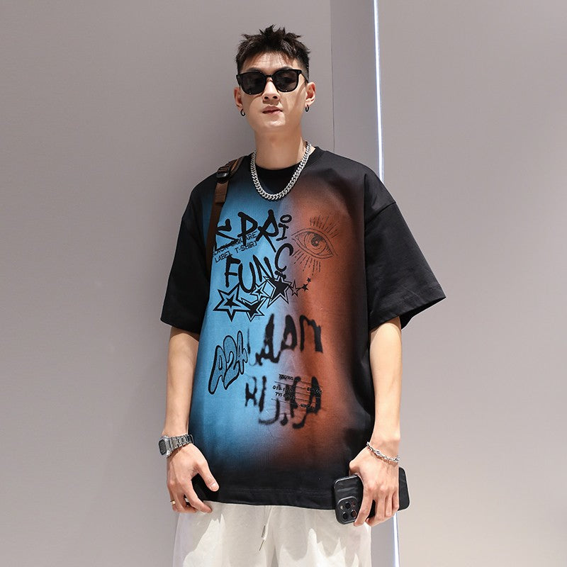 T-shirt creative color-blocking men's summer half-sleeved T-shirt