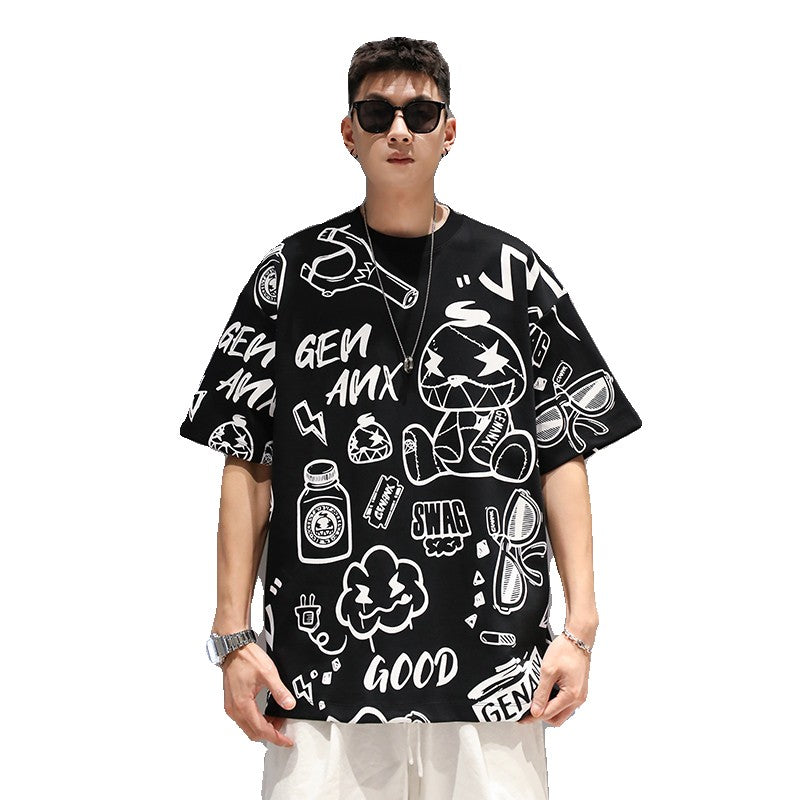 Simple cartoon T-shirt men's summer light breathable fashion tee