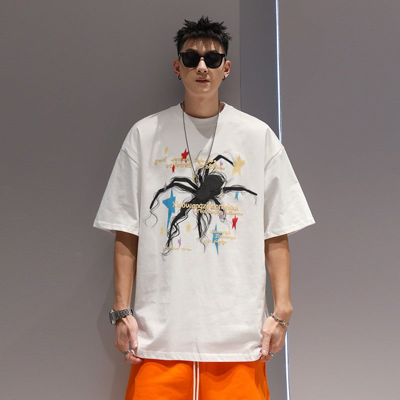 Oversize heavyweight t-shirts men spider print unisex T-shirt