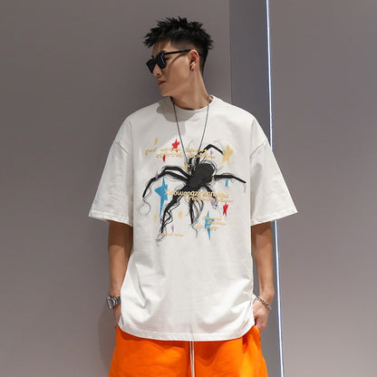 Oversize heavyweight t-shirts men spider print unisex T-shirt