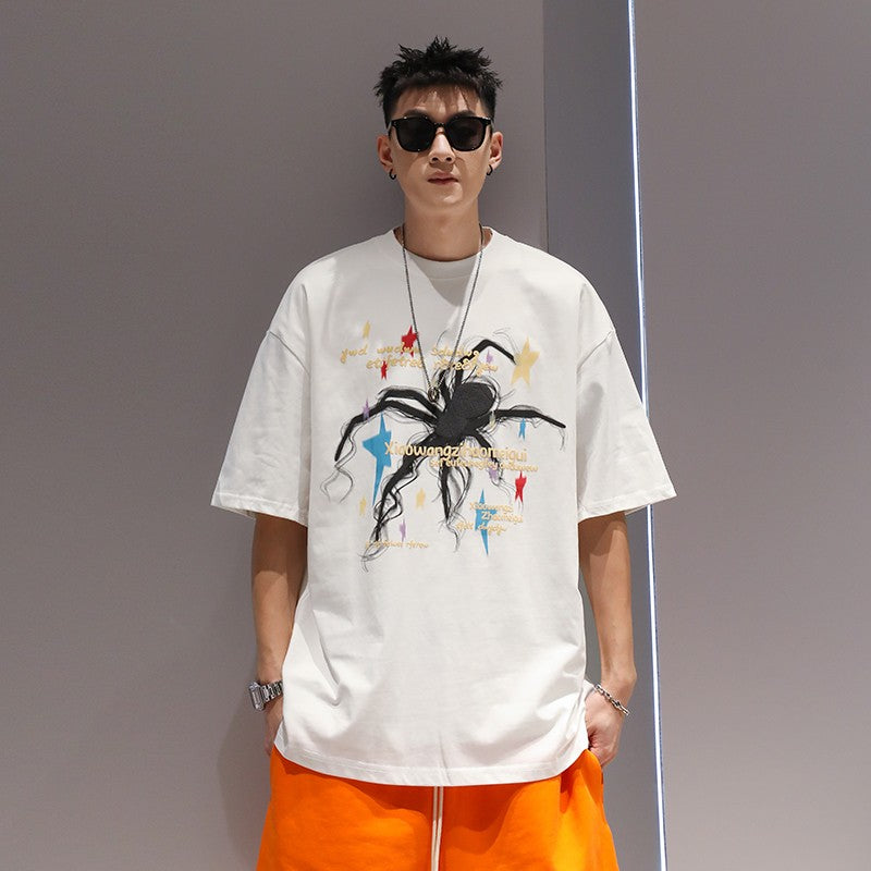 Oversize heavyweight t-shirts men spider print unisex T-shirt