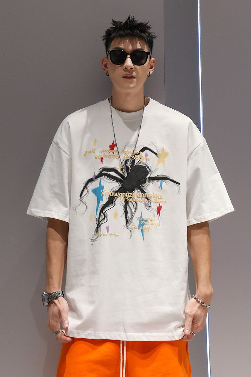 Oversize heavyweight t-shirts men spider print unisex T-shirt