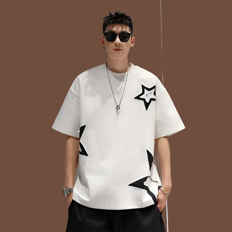 T-shirts five-pointed star simple oversize unisex couple tee