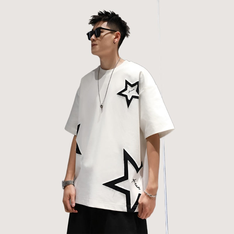 T-shirts five-pointed star simple oversize unisex couple tee