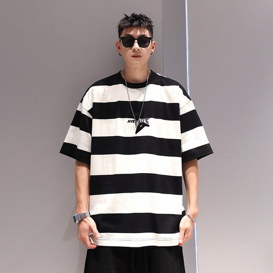 Classic striped men t-shirt simple oversize unisex short-sleeved summer T-shirt