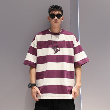 Classic striped men t-shirt simple oversize unisex short-sleeved summer T-shirt